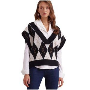 Anne Fontaine Black and White Argyle Sweater